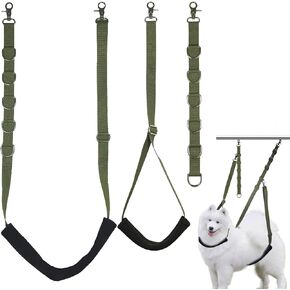 Adjustable Dog Grooming Belly Strap, Grooming Belly Band Extender with Clamp Arm Loop Restraint Leash No Sit Haunch Holder for Pet Dog Table Bathing Grooming, Army Green
