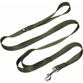 Blueberry Pet Essentials Double Handle Dog Leash for Traffic Control | 5ft. x 5/8" Small Dog Leash | Classic Dog Leash with Two Handles for Dogs That Pull | Nylon 2 Handle Dog Leash in Military Green