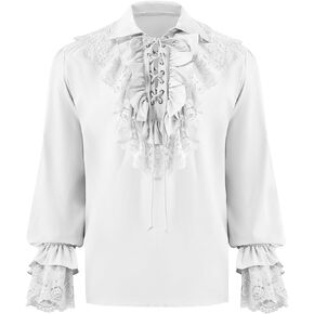 Runcati Mens Pirate Shirt Ruffle Renaissance Victorian Vampire Poet Shirts Medieval Steampunk Gothic Lace Costume
