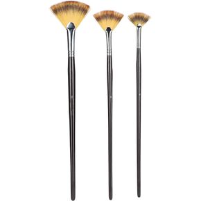3pcs Fan Shape Painting Brushes,Soft Anti-Shedding Artist Long Hands Painting Brushes Nylon Hair Watercolor Paint Brush Set with Wooden Handle
