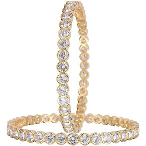 Ratnavali Jewels CZ Zirconia Gold Silver Tone Solitatire Diamond Indian Bangles Bollywood Jewelry Women in Kuwait