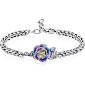 Imrsanl Rose Flower Women's Link Urn Bracelet for Ashes Stainless Steel Cremation Urn Bracelet Bangle for Ashes Keepsake Memorial Jewelry