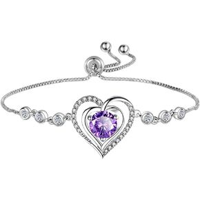 925 Sterling Silver Heart Bracelet for Women Teen Girls, Zircon Inlay Love Heart Charm Chain Bracelet Bangle with Adjustable Length