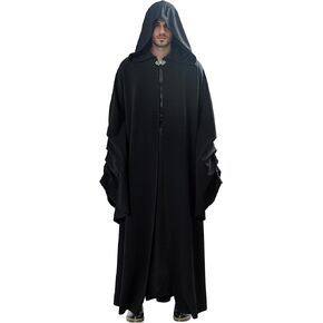 Mens Hooded Cloak Robe Tunic Knight Cosplay Halloween Costume Black Outfits 2 pieces