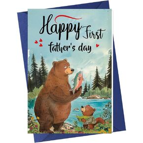 D4DREAM Funny First Fathers Day Card Happy 1st Father's Day Card for Dad from Baby Daughter Son Fathers Day Gift Card Fathers Day Greeting Card with Envelope for New Dad First Time Dad Daddy Husband