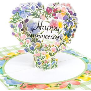 Ribbli Anniversary Card, Pop Up Happy Anniversary Heart Wreath for Wife Husband Couple Parents, 7.6 x 5.7 Inches with Envelope