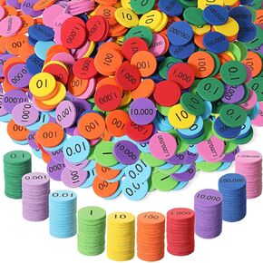 Kingdder Place Value Disks 10 Decimals to Whole Numbers Counting Chips for Kids Base 10 Place Value Manipulatives Math Counters Discs Set for Elementary School Math Supplies(3000 Pcs)