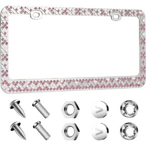 Valor Black Bling Crystals Car License Plate Frames for Women, Handcrafted Sparkly Diamond License Plate Cover, Glitter Rhinestone Car License Plate Holder, Zinc Alloy Frame with Anti Theft Screw Caps