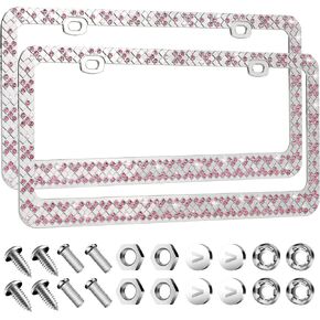 إطارات لوحة ترخيص السيارة من Valor Rose Gold Bling Crystals للنساء، غطاء لوحة ترخيص الماس اللامع، حامل لوحة ترخيص السيارة من حجر الراين اللامع، إطار من سبائك الزنك بـ 4 فتحات مع أغطية لولبية مضادة للسرقة