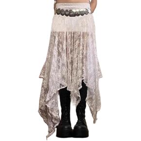 Women Lace Long Skirt Satin High Waist A-line Midi Skirt Y2K Summer Elegant Beach Party Maxi Skirts