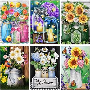6 Pack Diamond Paintings, DIY 5D Diamond Painting Kits Flowers for Adults, Full Drill Diamond Painting by Numbers for Adults Home Wall Decor 12x16 inches