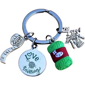 Knitter Gift Knitting Keychain Sweater Tape Measure Yarn Charm Quilter Crochet Knitting Needles Crafter Keychain Knitting Lover Key Ring
