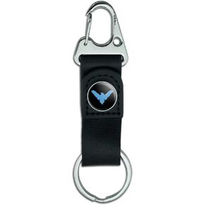 GRAPHICS & MORE Batman Nightwing Logo Keychain with Leather Fabric Belt Clip-On Carabiner