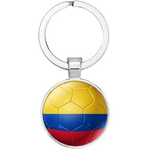 Art Attack Colombian Flag Soccer Keychain, Colombia Tricolor Tricolour Los Cafeteros Coffee Growers National Football Team Accessories History Party Favor Fan Car Key Chain Ring Pendant Charm (Silver)