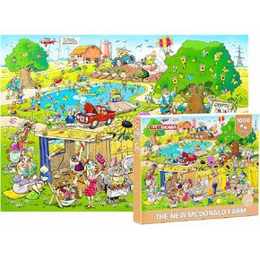 The New McDonald Farm -1000 Piece Puzzle, Hand-Drawn Cartoon Illustration of Funny Farm Animals, Puzzle 1000 Pieces, by Ellee Hobbs