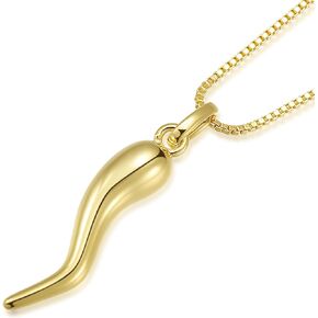 14K Gold Plated Large Cornicello Italian Horn Charm Necklace 18''
