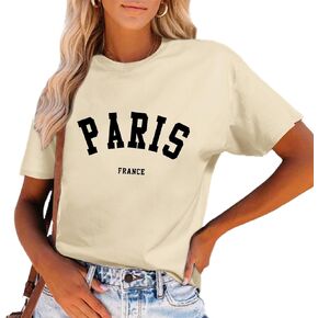 Paris Shirts France Tshirts for Women Graphic Tee Vintage Letter Print T Shirts Paris Themed Gifts Cotton Tops