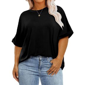 Eytino Womens Plus Size T Shirts Oversized Crewneck Short Sleeve Summer Tops Loose Fit Basic Tee Shirts Casual Blouse(1X-5X)