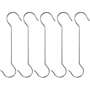 Maydahui 5PCS Extra Long 16 inch S Shaped Hooks Stainless Steel Large Size Silver Hanger for Bird Feeder Plant Hanger Tree Branch Hook Clothes Outdoor Lights