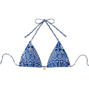Women's Tropical Print Bikini Top Halter Tie Back Bathing Suit Wireless Bra Swimsuit Tops
