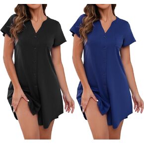 Aranmei 2 Pack Button Down Nightgowns for Women,Short Sleeve V Neck Postpartum Pajamas