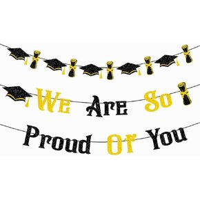 Congrats Grad Graduation Banner, Black and Gold Graduation Backdrop 2024 Prom Night Banner Hanging Decoration for Grad Party College High School Home Party Supplies