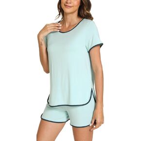 GYS Women's Short Sleeve Pajama Sets Soft Bamboo Viscose Lounge Set with Shorts Summer Sleepwear Pj Sleep Set