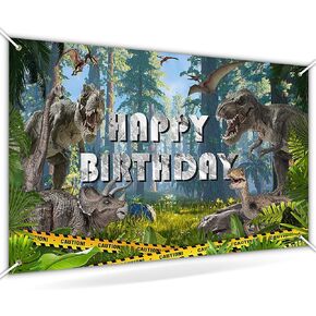 Avezano Dinosaur Birthday Banner Dinosaur Theme Birthday Party Backdrop Tropical Jungle Dinosaur World Birthday Party Decorations for Boys Men Jurassic Dino Kids Birthday Backdrop 6 x 3.6 ft
