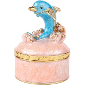 Cute Dolphin Jewelry Trinket Box with Hinged Hand-Painted Animal Ornaments Unique Gift for Home Decor(Green)