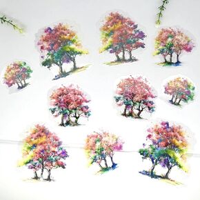 10pcs PET Transparent Tree Vinyl Decals Stickers Bulk Clear for Wall Crafts Envelopes Scrapbooking Cards Water Bottles Journaling Vehicles Windows Truck Decorations for Adults (Green Tree)