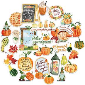 Navy Peony Rustic Pumpkin Fall Stickers (28 Pieces) - Waterproof Decals for Laptop, Water Bottle, Scrapbooking, Journals, Thanksgiving Party Favors