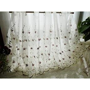 French Country Sheer Cafe Curtain Tier Rose Buds Flower Floral Embroidered Tulle Window Valance (59" W x 23"H/ 150x58cm (1 Panel))