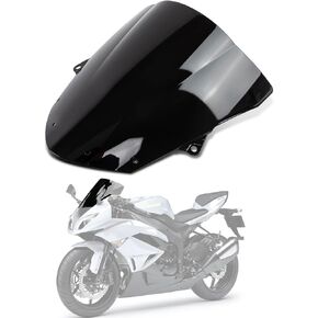 Windshield Windscreen Wind Deflector Screen Double Bubble for Ninja ZX10R ZX1000E ZX1000F 2008-2010 and for ZX6R ZX600R ZX636 ZX636E ZX636F 2009-2023(Black)
