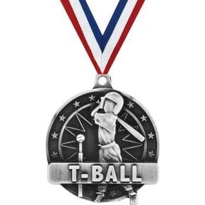 ميدالية Crown Awards T-Ball - ميداليات بيسبول فضية للأطفال مع شريط للرقبة