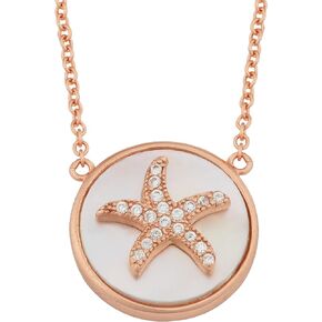 Kooljewelry Sterling Silver and Mother of Pearl with Cubic Zirconia Starfish Necklace (18 inch)