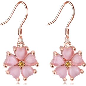 URONE Rose Flower Stud Earrings/Cherry Blossom Earrings Gold Plated 925 Sterling Silver Hypoallergenic Nickel Free Earrings for Women Roses Jewelry Lover Gift