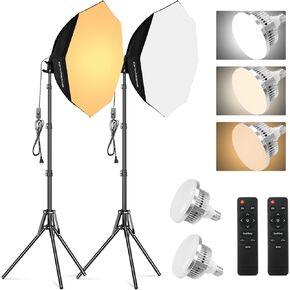 Soonpho Softbox Lighting Kit, Octagon Softbox Photography Lighting Kit with Softbox 22Inch/55cm (2 Pack), 85W 3000-6000K Remote Control LED Lighting Bulds, Studio Lights for Video Recording