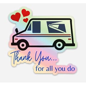 Thank You Postal Holographic Sign Waterproof Vinyl Sticker Decal for Mailbox Quality Mailman Post Box UV Laminated Thanks Mail Truck Carrier Appreciation USPS Used for Laptop, Letter Seal, Outdoor
