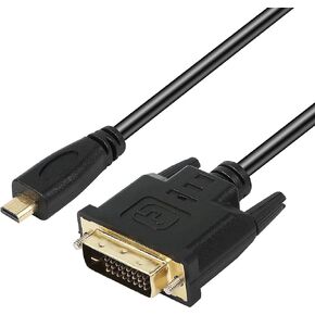 XMSJSIY Micro HDMI to DVI Adpter Cable, Micro HDMI Male to DVI 24+1 DVI-D Cable Connector for Monitor/Display/Projector Video Converter Cord-1.8M(Male)