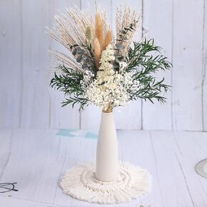 Dried Flower Bouquet with Ceramic Vase, Pampas, Wedding Party Decoration, Farmhouse Decor, Wedding Table Centerpiece. (Green)