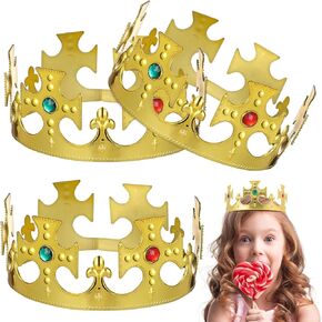 Toyvian 3pcs King Crown for Kids, Mens Crown for King Costumes Birthday Prince Gold Crown for Halloween Costumes, Birthday Crown, Cosplay Accessories Decorations