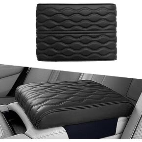 Pack-1 Car Armrest Box Height Increase Cushion, 12.6" x 8.7" Leather Middle Consoles Protector, Wave Pattern Memory Foam Armrest Box Cover for Most Car, SUV, Truck Interior (Black)