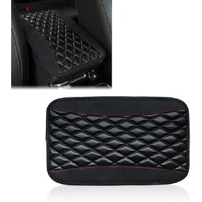 Fogfar Pack-1 Center Console Armrest Pad, Three-Dimensional Embroidery Armrest Box Mat, 12.5In x 7.4In Leather Waterproof Armrest Cover, Suitable for Most Vehicles, SUVs, Trucks (Black)