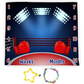 Boxing Theme Baby Monthly Milestone Blanket, 48x40in Soft Flannel, Arena Lights Backgrounds, Newborn Mom Gifts, Boy Baby Shower Age Growth Tracker with Bonus Maker BTLSSS64