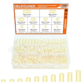 180 Pieces Nylon Round Spacer Standoffs Assortment Kit for M6 Screws