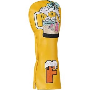 Craftsman Golf Club Headcover Beach Palm Tree Beer Mugs Style Yellow Golf Head Covers for Woods and Driver Hybrids