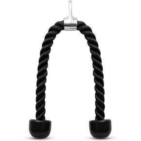 SQUATZ Triceps Rope Cable Attachment - Machine Pulldown Heavy Duty Coated Nylon Rope with Durable Rubber Ends and Carabiner for Muscle Building, Develops Triceps, Biceps, Back, Shoulders, and Abs