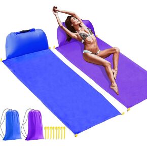 2 pcs Inflatable Beach Chair and Beach Blanket Backrest Lounger with Carrying Bag - Lightweight and Simple Design for Camping and beach, Comfortable and Relaxing Beach Chair (black and navy blue)