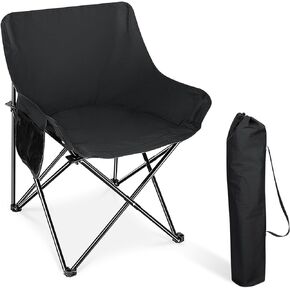 HaSteeL Folding Camping Chair, Portable Foldable Camp Chair for Adults, Comfortable 600D Oxford Fabric Collapsible Lawn Chairs for Indoor Outdoor Beach, 250lbs Weight Capacity, Storage Bag, Black
