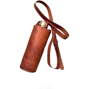 Reusable leather wine bottle carrier, unisex water bottle holder, stylish, convenient (brown)